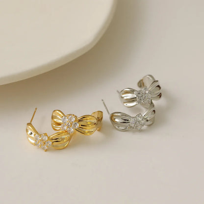 1 Pair Simple Style Classic Style C Shape Inlay Copper Zircon 18K Gold Plated White Gold Plated Ear Studs