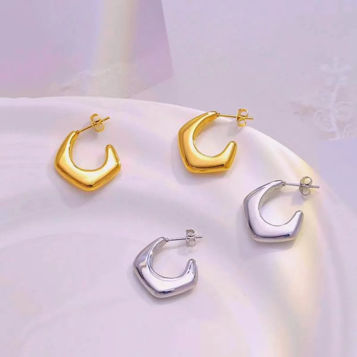 1 Pair Simple Style Classic Style C Shape Irregular Plating Stainless Steel Ear Studs