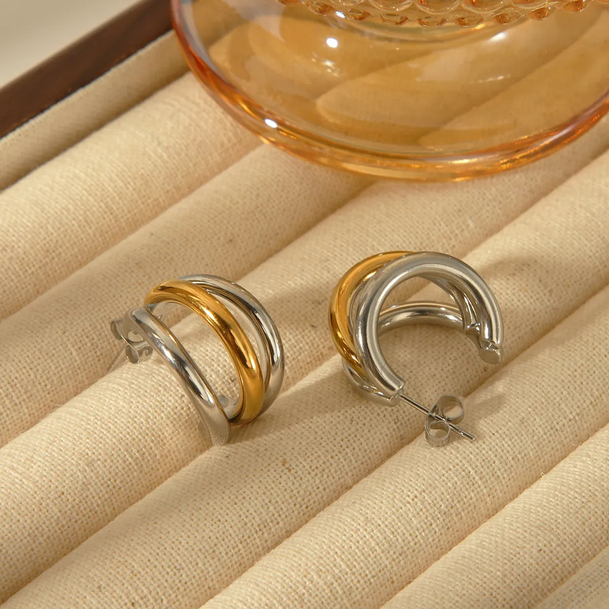 1 Pair Simple Style Classic Style C Shape Plating 304 Stainless Steel 18K Gold Plated Ear Studs