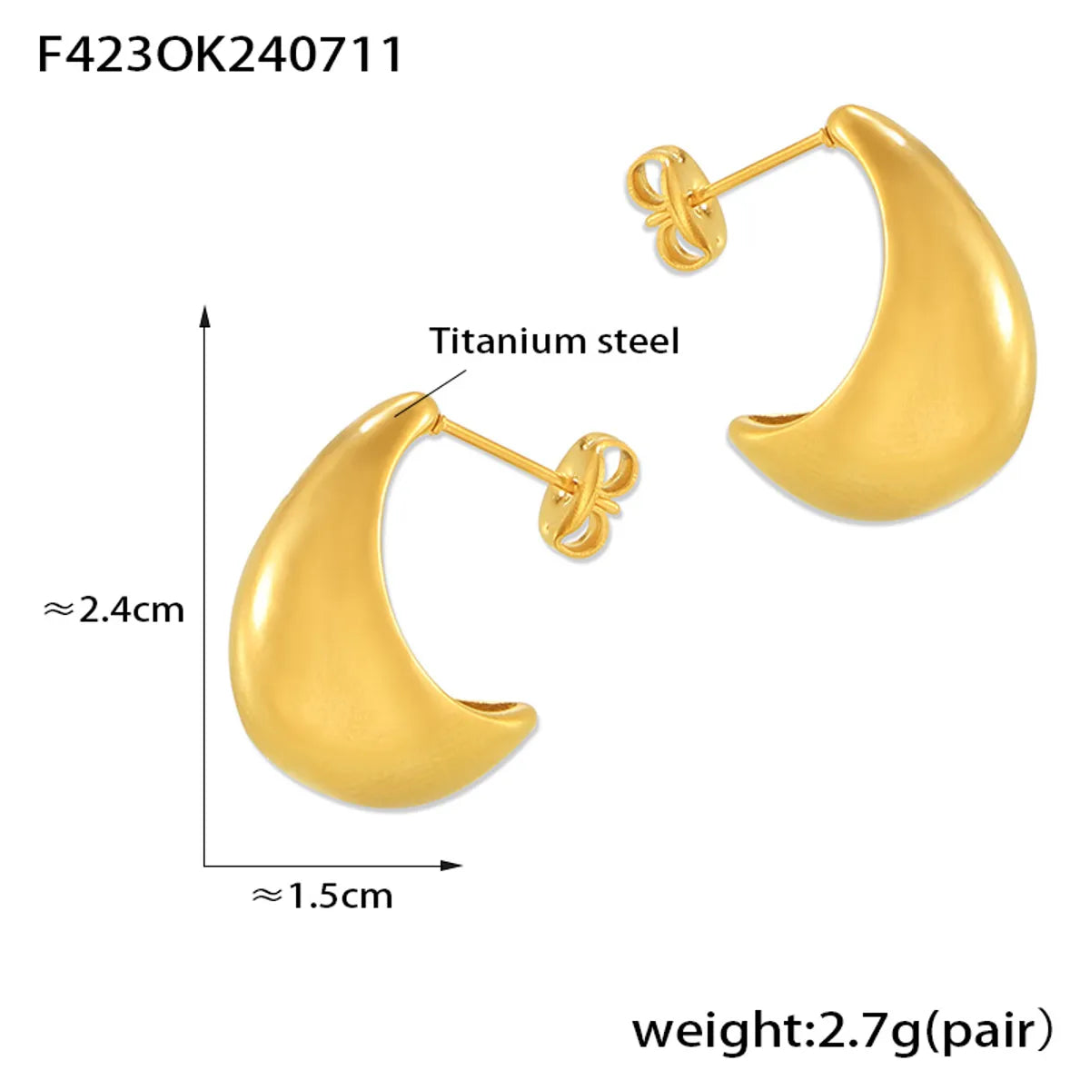 1 Pair Simple Style Classic Style C Shape Plating 304 Stainless Steel 18K Gold Plated Ear Studs