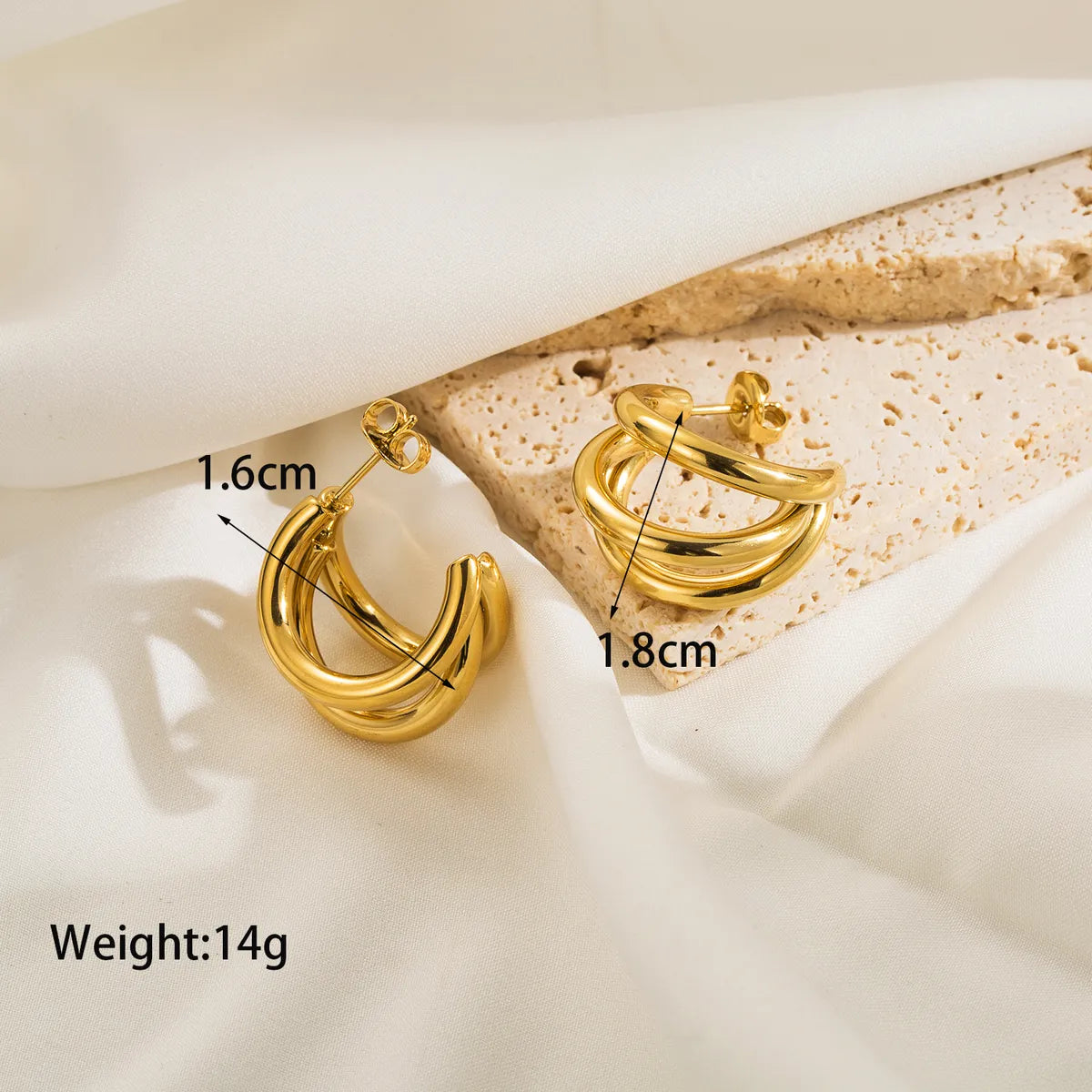 1 Pair Simple Style Classic Style C Shape Plating Stainless Steel 14k Gold Plated Ear Studs