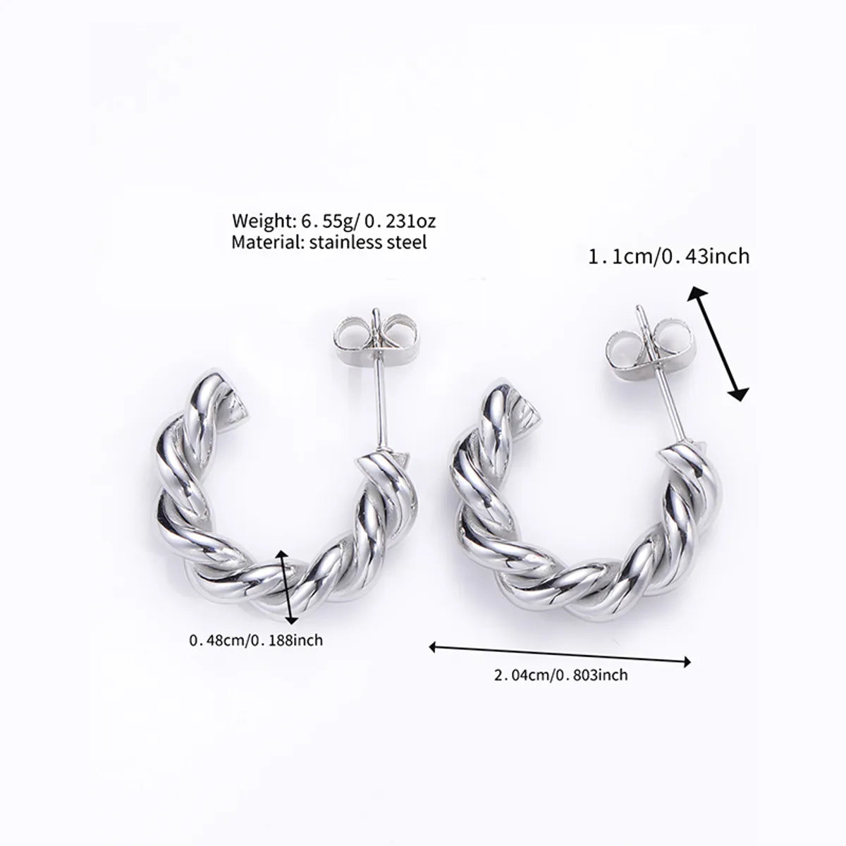 1 Pair Simple Style Classic Style C Shape Polishing Stainless Steel Ear Studs