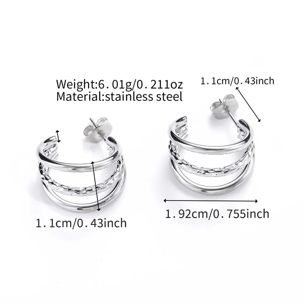 1 Pair Simple Style Classic Style C Shape Polishing Stainless Steel Ear Studs