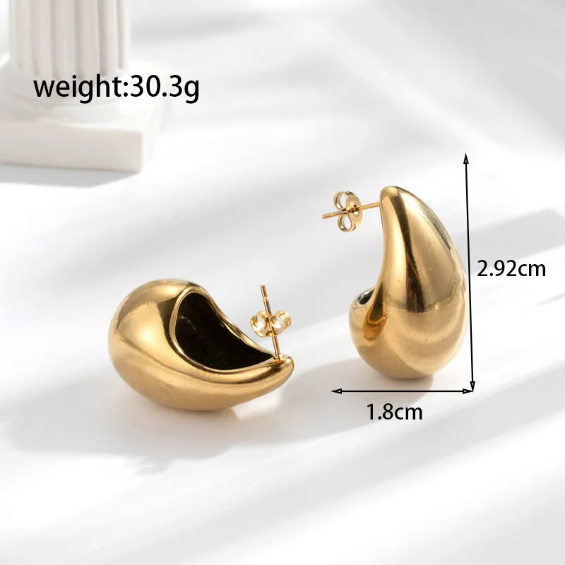 1 Pair Simple Style Classic Style C Shape Water Droplets Plating 304 Stainless Steel Ear Studs