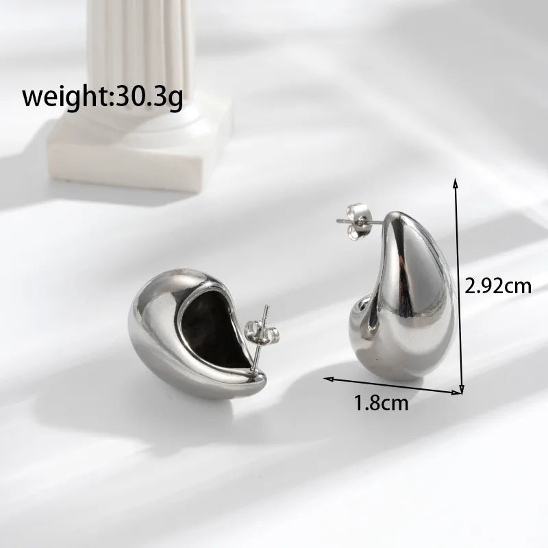 1 Pair Simple Style Classic Style C Shape Water Droplets Plating 304 Stainless Steel Ear Studs