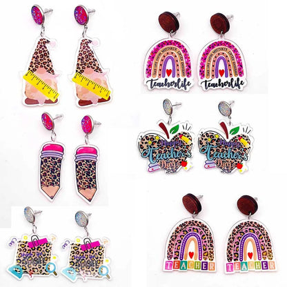 1 Pair Simple Style Classic Style Cartoon Character Letter Patchwork Arylic Drop Earrings