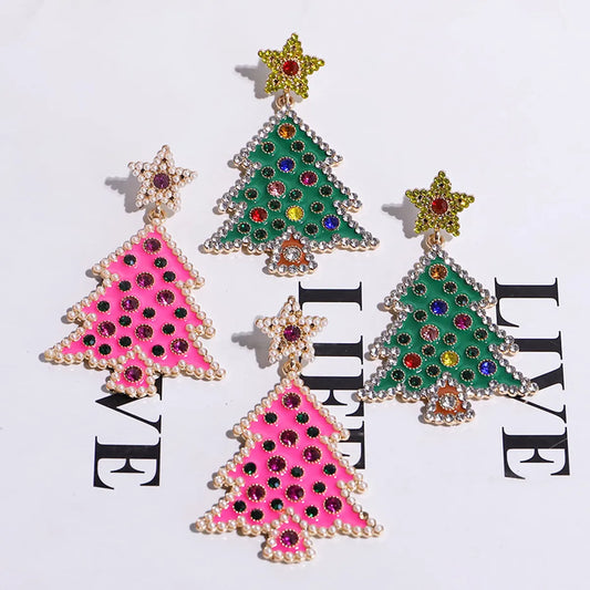 1 Pair Simple Style Classic Style Christmas Tree Inlay Alloy Rhinestones Drop Earrings