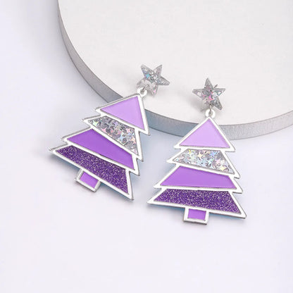 1 Pair Simple Style Classic Style Christmas Tree Polishing Epoxy Plating Arylic Plastic Silver Plated Drop Earrings