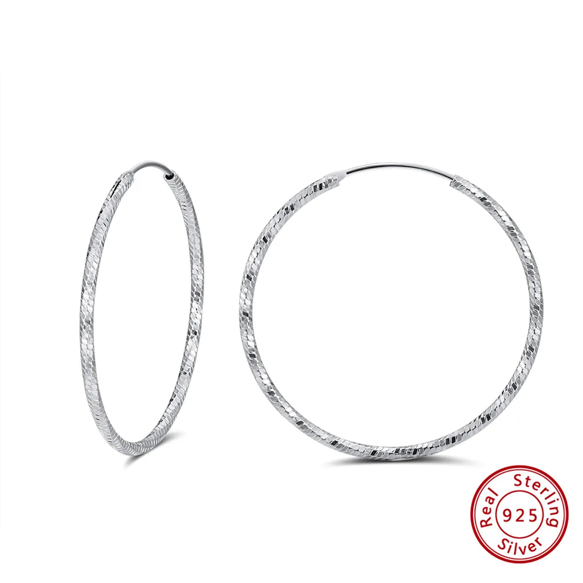 1 Pair Simple Style Classic Style Circle Handmade Plating Laser Sterling Silver White Gold Plated Rhodium Plated Silver Plated Hoop Earrings