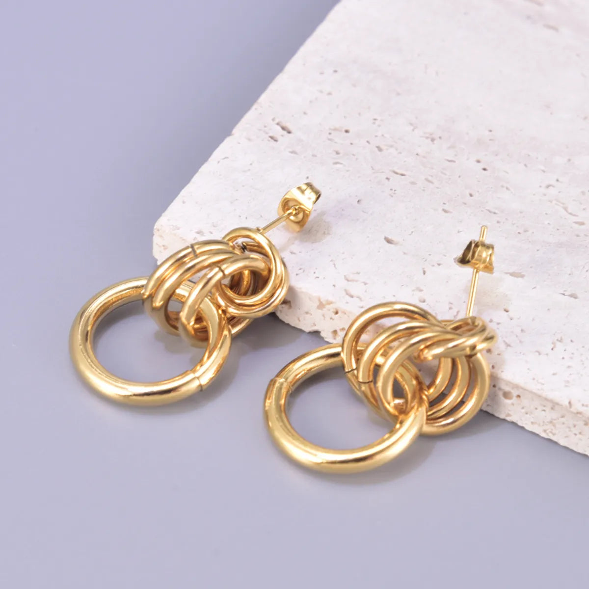 1 Pair Simple Style Classic Style Circle Solid Color Plating 304 Stainless Steel Titanium Steel 18K Gold Plated Drop Earrings