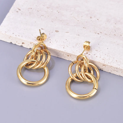 1 Pair Simple Style Classic Style Circle Solid Color Plating 304 Stainless Steel Titanium Steel 18K Gold Plated Drop Earrings