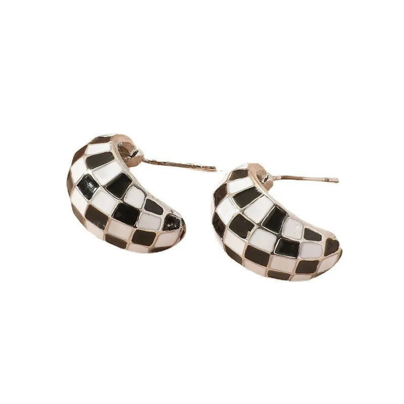 1 Pair Simple Style Classic Style Color Block Checkered Enamel Alloy Ear Studs