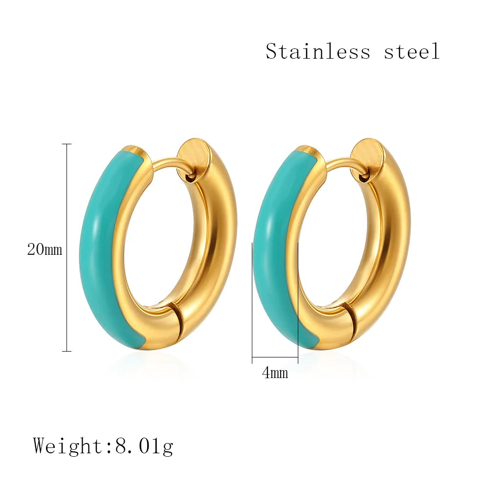 1 Pair Simple Style Classic Style Color Block Epoxy Plating 304 Stainless Steel 18K Gold Plated Earrings