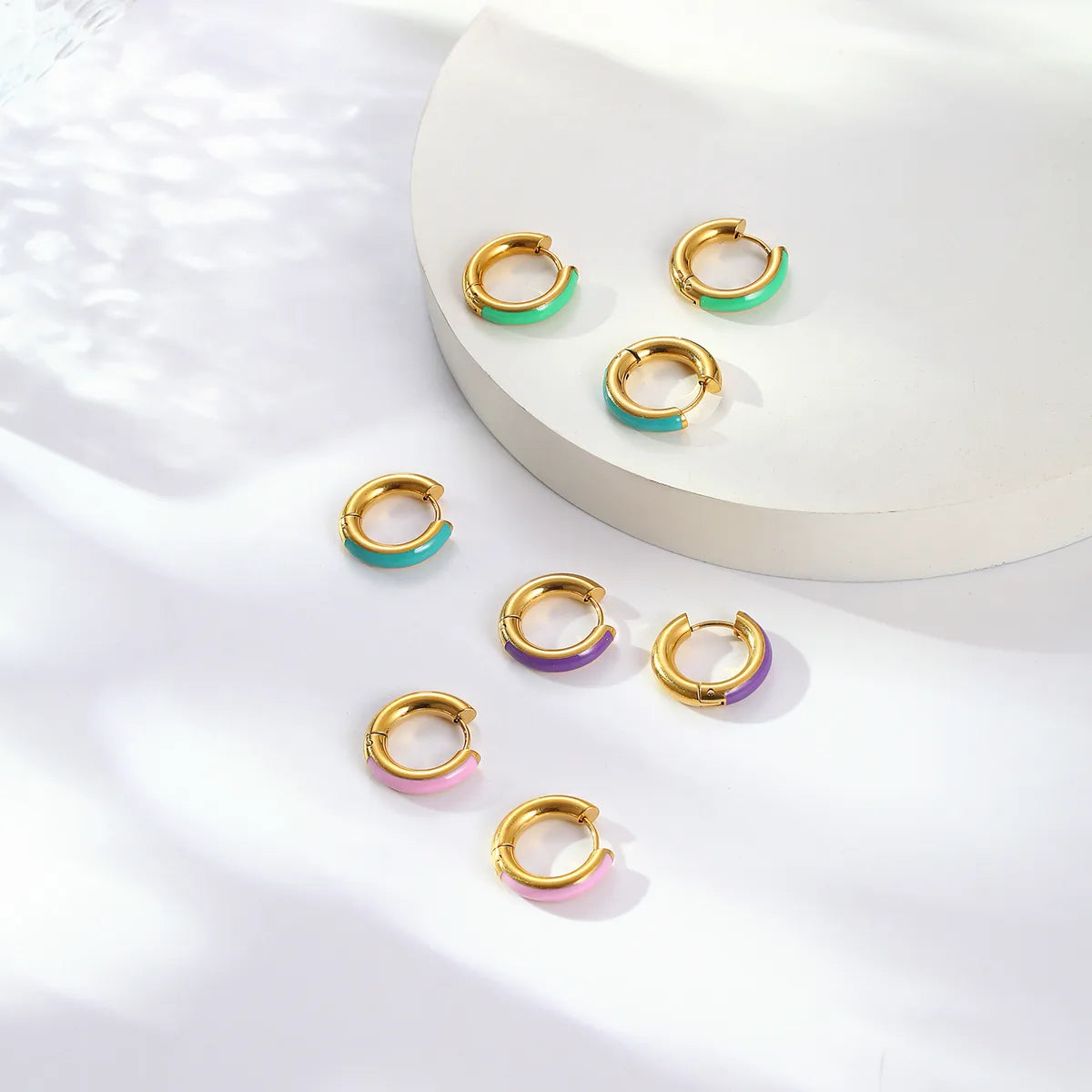 1 Pair Simple Style Classic Style Color Block Epoxy Plating 304 Stainless Steel 18K Gold Plated Earrings