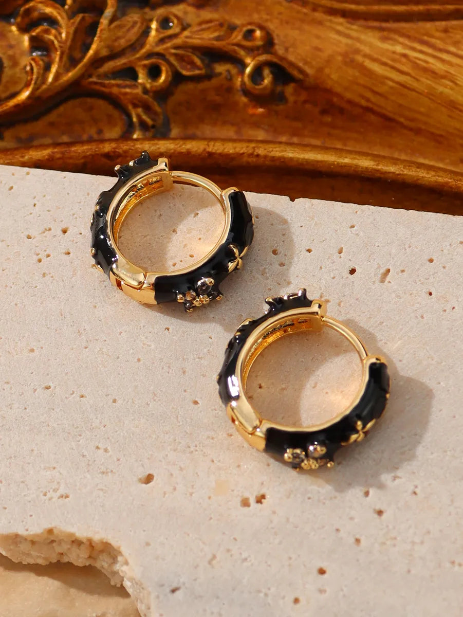 1 Pair Simple Style Classic Style Color Block Epoxy Plating Inlay Brass Zircon 14k Gold Plated Earrings