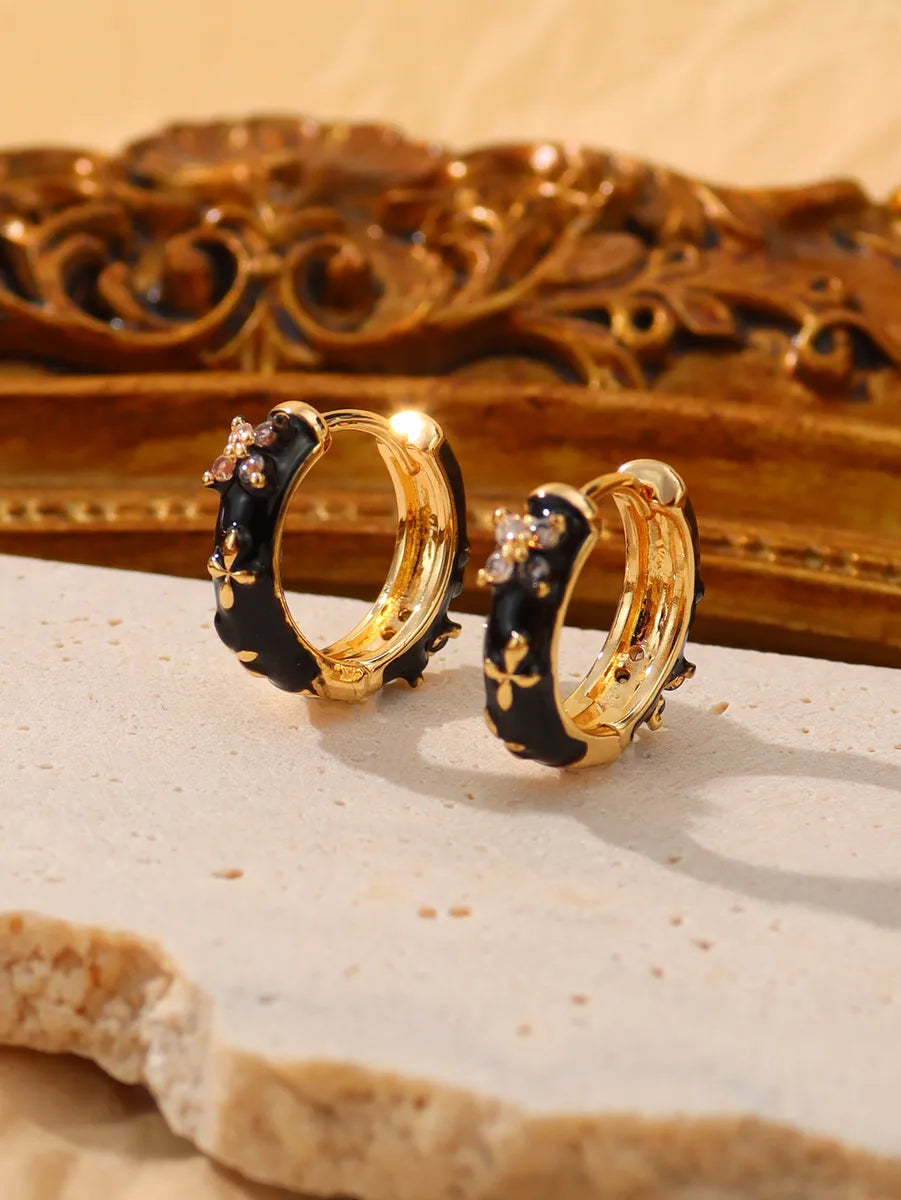 1 Pair Simple Style Classic Style Color Block Epoxy Plating Inlay Brass Zircon 14k Gold Plated Earrings