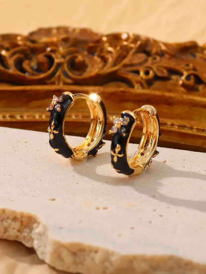 1 Pair Simple Style Classic Style Color Block Epoxy Plating Inlay Brass Zircon 14k Gold Plated Earrings