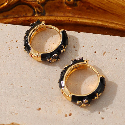 1 Pair Simple Style Classic Style Color Block Epoxy Plating Inlay Brass Zircon 14k Gold Plated Earrings