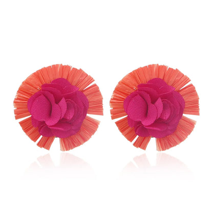 1 Pair Simple Style Classic Style Color Block Flowers Raffia Ear Studs