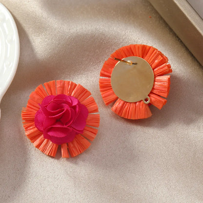 1 Pair Simple Style Classic Style Color Block Flowers Raffia Ear Studs