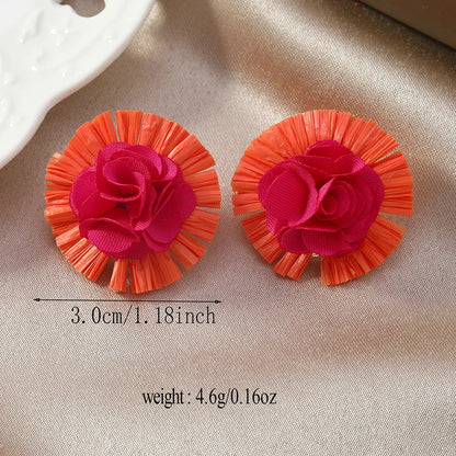 1 Pair Simple Style Classic Style Color Block Flowers Raffia Ear Studs