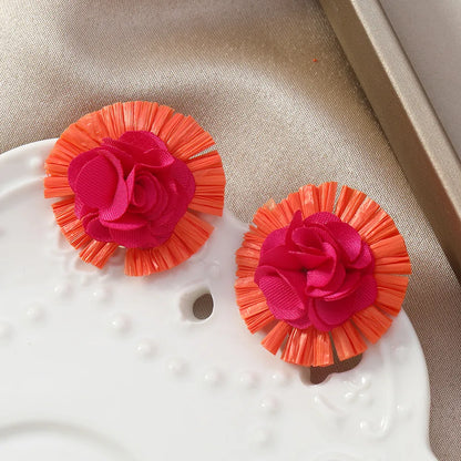 1 Pair Simple Style Classic Style Color Block Flowers Raffia Ear Studs