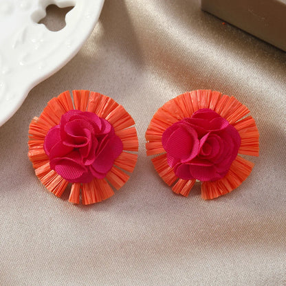 1 Pair Simple Style Classic Style Color Block Flowers Raffia Ear Studs