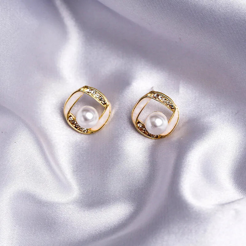 1 Pair Simple Style Classic Style Color Block Inlay Alloy Rhinestones Ear Studs