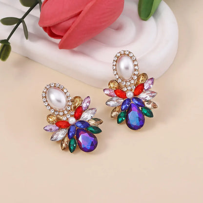 1 Pair Simple Style Classic Style Color Block Inlay Alloy Zircon Ear Studs