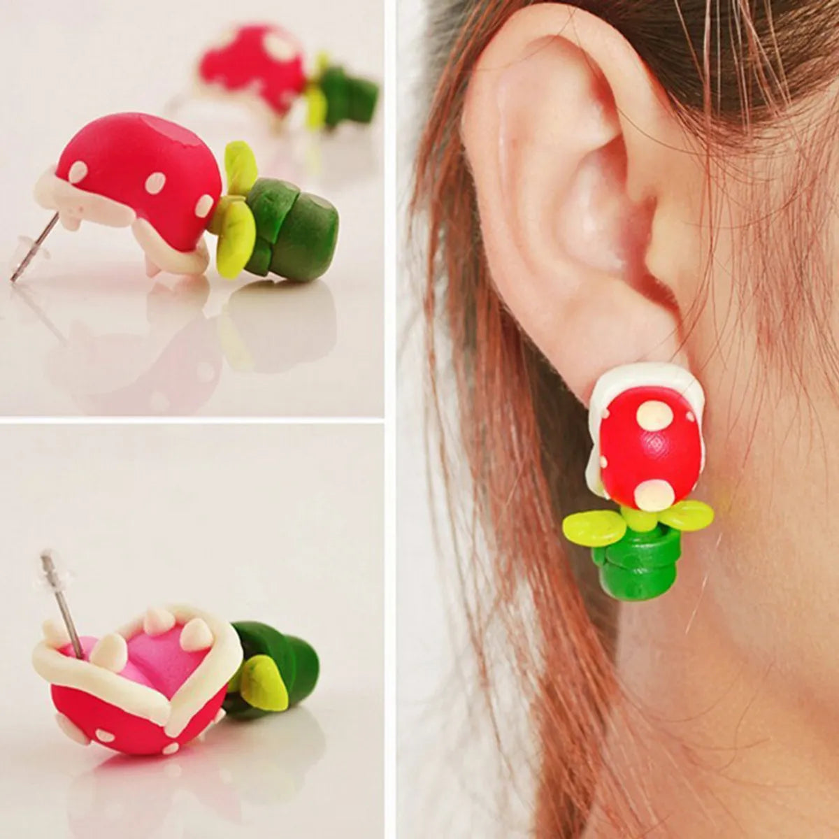 1 Pair Simple Style Classic Style Color Block Inlay Soft Clay Rhinestones Ear Studs