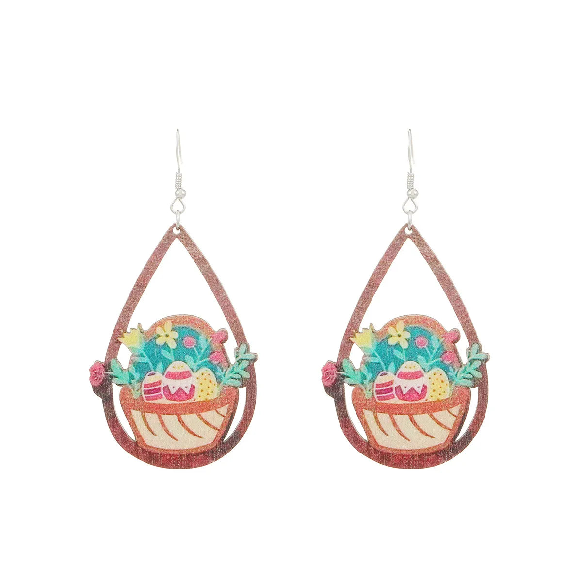 1 Pair Simple Style Classic Style Color Block Painted Wood Drop Earrings