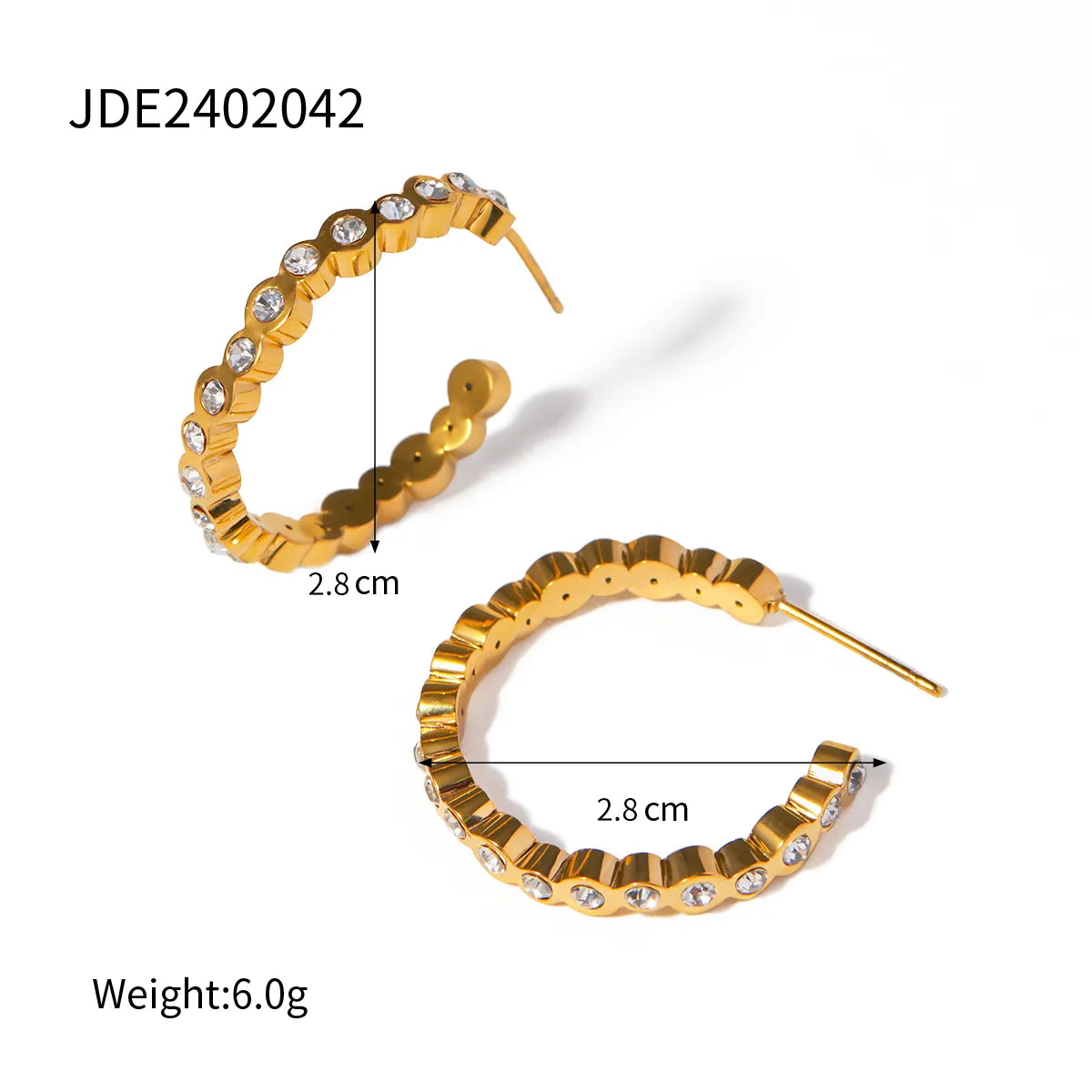 1 Pair Simple Style Classic Style Color Block Plating Inlay 316 Stainless Steel  Zircon 18K Gold Plated Ear Studs