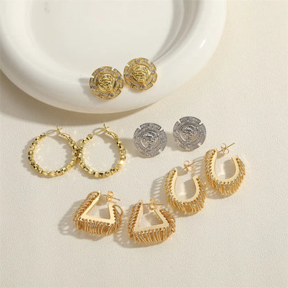 1 Pair Simple Style Classic Style Color Block Plating Inlay Brass Zircon 14k Gold Plated White Gold Plated Ear Studs