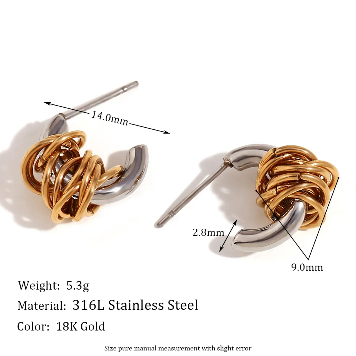 1 Pair Simple Style Classic Style Color Block Plating 304 Stainless Steel 18K Gold Plated Ear Studs