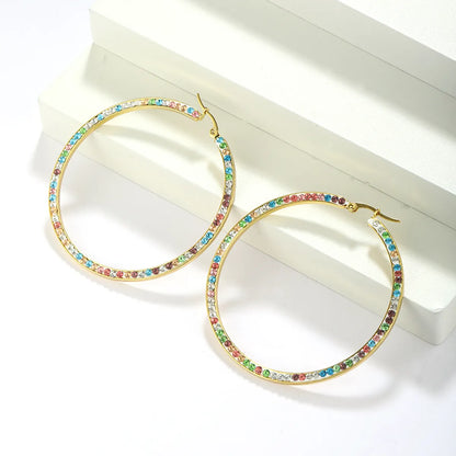 1 Pair Simple Style Classic Style Colorful Plating Inlay Stainless Steel Artificial Diamond Hoop Earrings