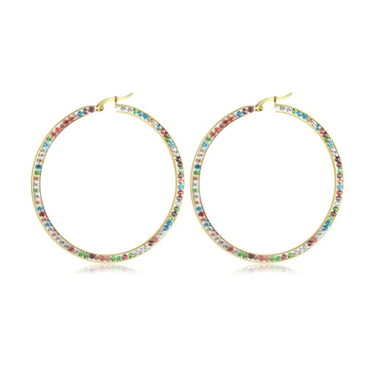 1 Pair Simple Style Classic Style Colorful Plating Inlay Stainless Steel Artificial Diamond Hoop Earrings