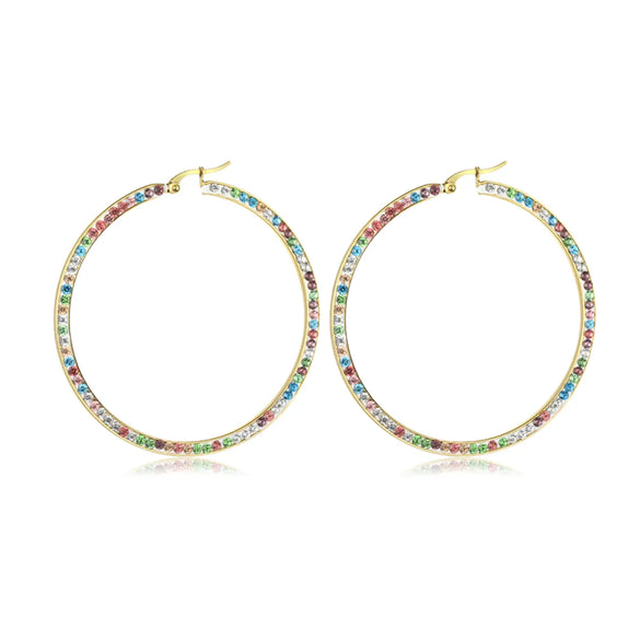 1 Pair Simple Style Classic Style Colorful Plating Inlay Stainless Steel Artificial Diamond Hoop Earrings