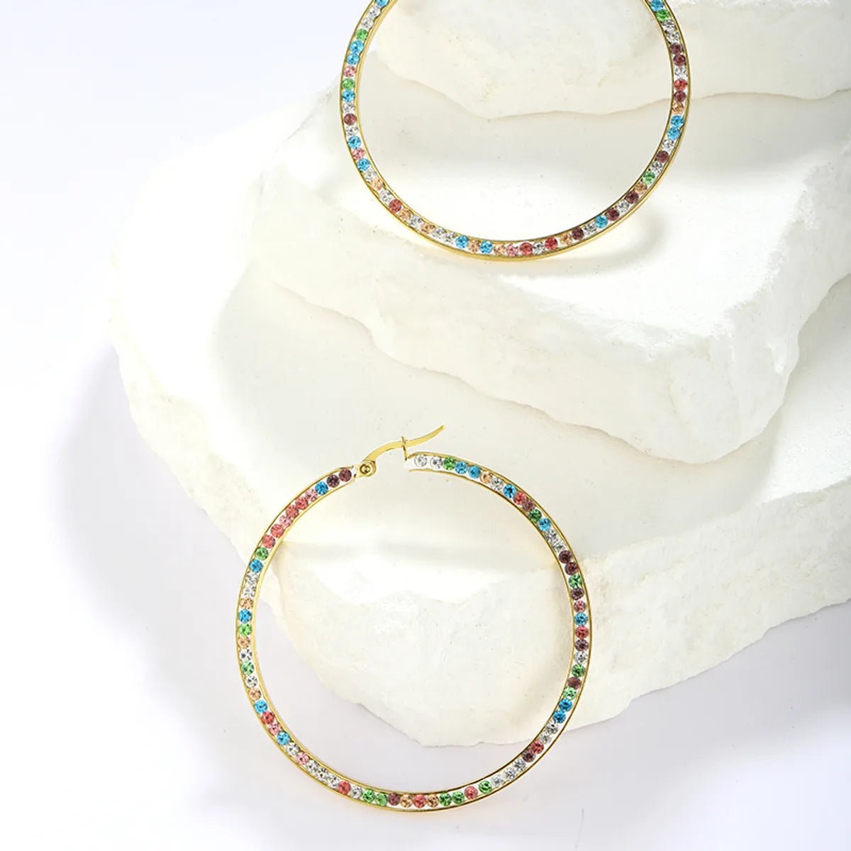 1 Pair Simple Style Classic Style Colorful Plating Inlay Stainless Steel Artificial Diamond Hoop Earrings