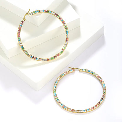 1 Pair Simple Style Classic Style Colorful Plating Inlay Stainless Steel Artificial Diamond Hoop Earrings