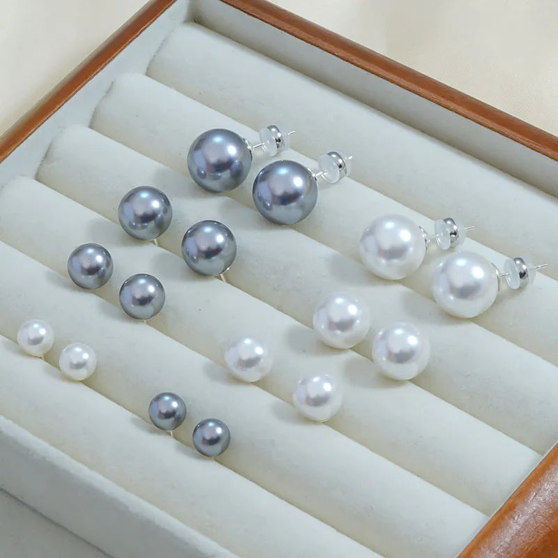 1 Pair Simple Style Classic Style Commute Ball Artificial Pearl Sterling Silver Ear Studs