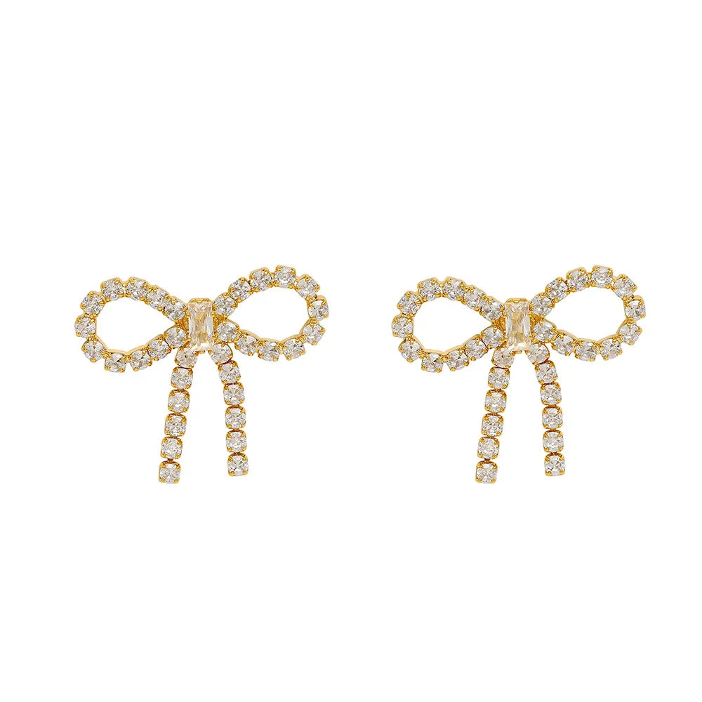 1 Pair Simple Style Classic Style Commute Bow Knot Plating Inlay Copper Rhinestones Ear Studs