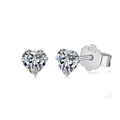 1 Pair Simple Style Classic Style Commute Geometric Heart Shape Plating Inlay Sterling Silver Zircon Ear Studs