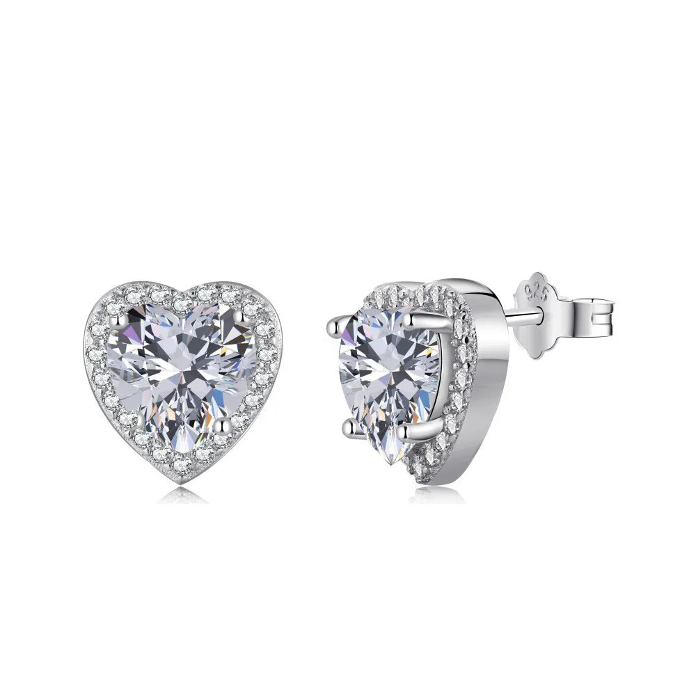 1 Pair Simple Style Classic Style Commute Geometric Heart Shape Plating Inlay Sterling Silver Zircon Ear Studs