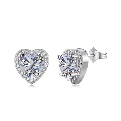 1 Pair Simple Style Classic Style Commute Geometric Heart Shape Plating Inlay Sterling Silver Zircon Ear Studs