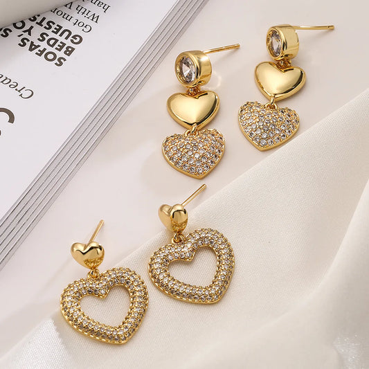 1 Pair Simple Style Classic Style Commute Heart Shape Plating Inlay Copper Zircon 18k Gold Plated Drop Earrings