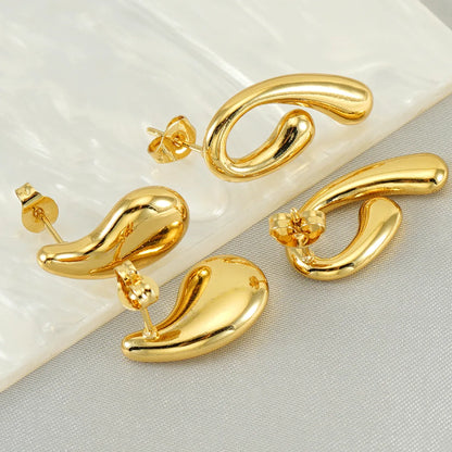 1 Pair Simple Style Classic Style Commute Solid Color Plating Stainless Steel Gold Plated Earrings