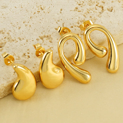 1 Pair Simple Style Classic Style Commute Solid Color Plating Stainless Steel Gold Plated Earrings