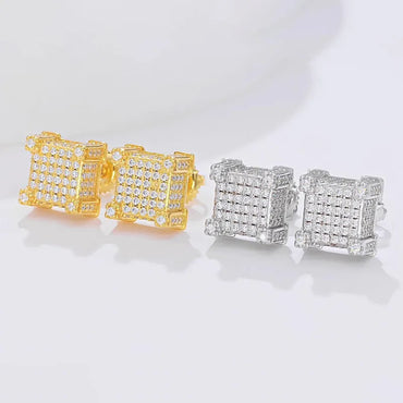 1 Pair Simple Style Classic Style Commute Square Inlay Sterling Silver Moissanite Ear Studs