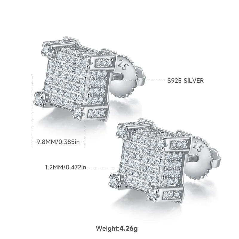 1 Pair Simple Style Classic Style Commute Square Inlay Sterling Silver Moissanite Ear Studs