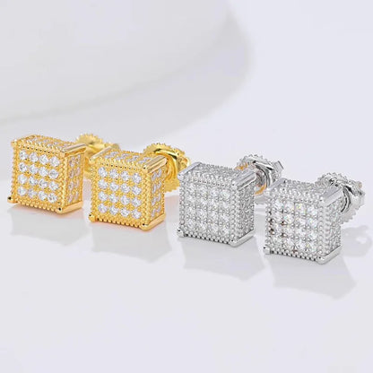 1 Pair Simple Style Classic Style Commute Square Three-Dimensional Inlay Sterling Silver Moissanite Ear Studs